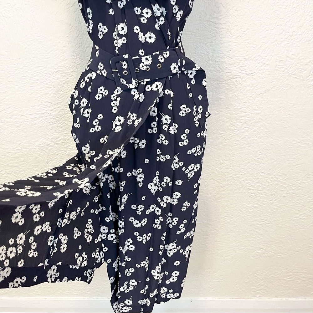 BGL Dress Navy Blue Floral Wrap Belted XL Extra Large - Picture 5 of 10